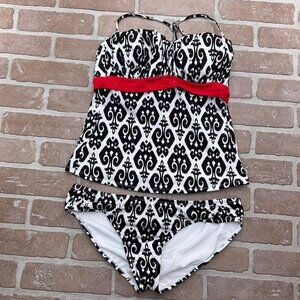 White House Black Market‎ Tankini Suit Women Top Small Bottom Medium Black Red